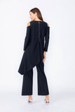 Black Cold Shoulder Side Pleats Asymmetrical Top