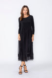 Black Asymmetrical Waist Line Mesh Skirt Dress