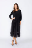 Black Asymmetrical Waist Line Mesh Skirt Dress