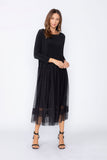 Black Asymmetrical Waist Line Mesh Skirt Dress
