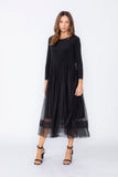 Black Asymmetrical Waist Line Mesh Skirt Dress