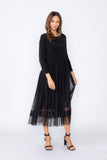 Black Asymmetrical Waist Line Mesh Skirt Dress