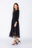 Black Asymmetrical Waist Line Mesh Skirt Dress