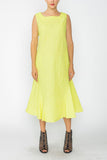 Neon Square Neck Bottom Side Ruffle Sleeveless Dress
