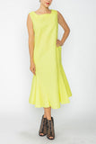 Neon Square Neck Bottom Side Ruffle Sleeveless Dress