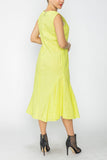 Neon Square Neck Bottom Side Ruffle Sleeveless Dress