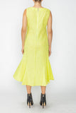 Neon Square Neck Bottom Side Ruffle Sleeveless Dress