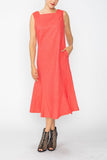 Sunset Square Neck Bottom Side Ruffle Sleeveless Dress
