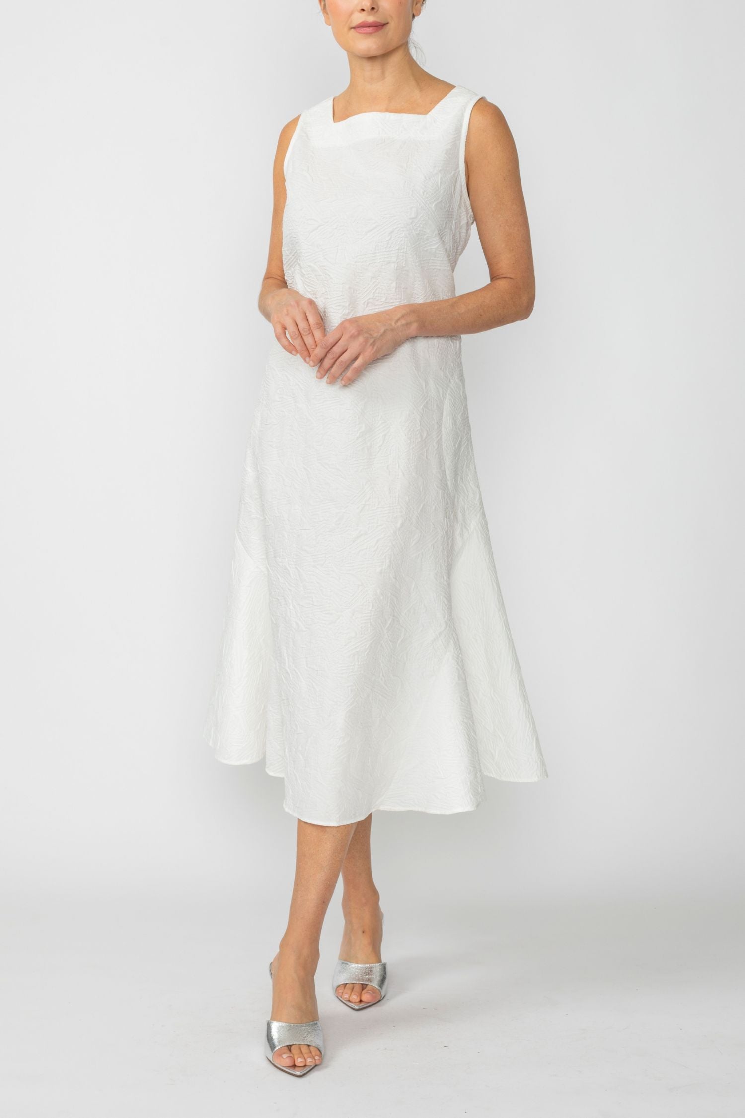 White Square Neck Bottom Side Ruffle Sleeveless Dress White / Medium White Square Neck Bottom Side Ruffle Sleeveless Dress White / Medium