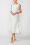 White Square Neck Bottom Side Ruffle Sleeveless Dress