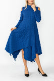 Blue Mock-Neck Cold Shoulder Asymmetrical Dress