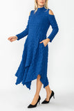 Blue Mock-Neck Cold Shoulder Asymmetrical Dress