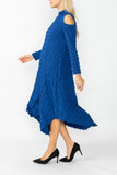 Blue Mock-Neck Cold Shoulder Asymmetrical Dress
