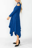Blue Mock-Neck Cold Shoulder Asymmetrical Dress