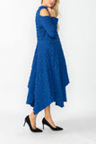 Blue Mock-Neck Cold Shoulder Asymmetrical Dress