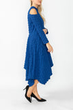 Blue Mock-Neck Cold Shoulder Asymmetrical Dress