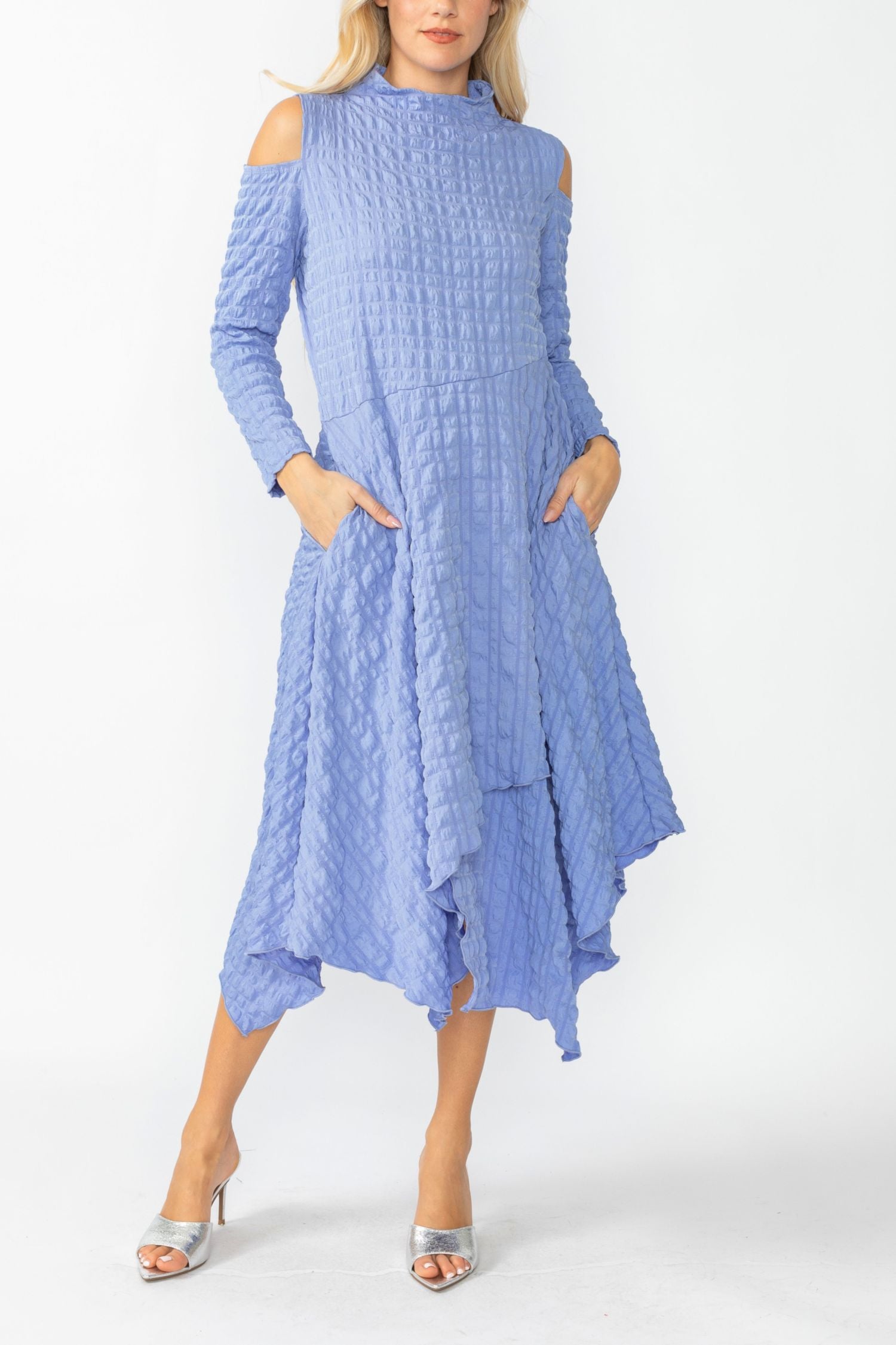 Periwinkle Mock-Neck Cold Shoulder Asymmetrical Dress Periwinkle / X-Large Periwinkle Mock-Neck Cold Shoulder Asymmetrical Dress Periwinkle / X-Large