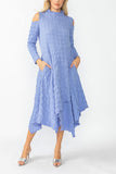 Periwinkle Mock-Neck Cold Shoulder Asymmetrical Dress