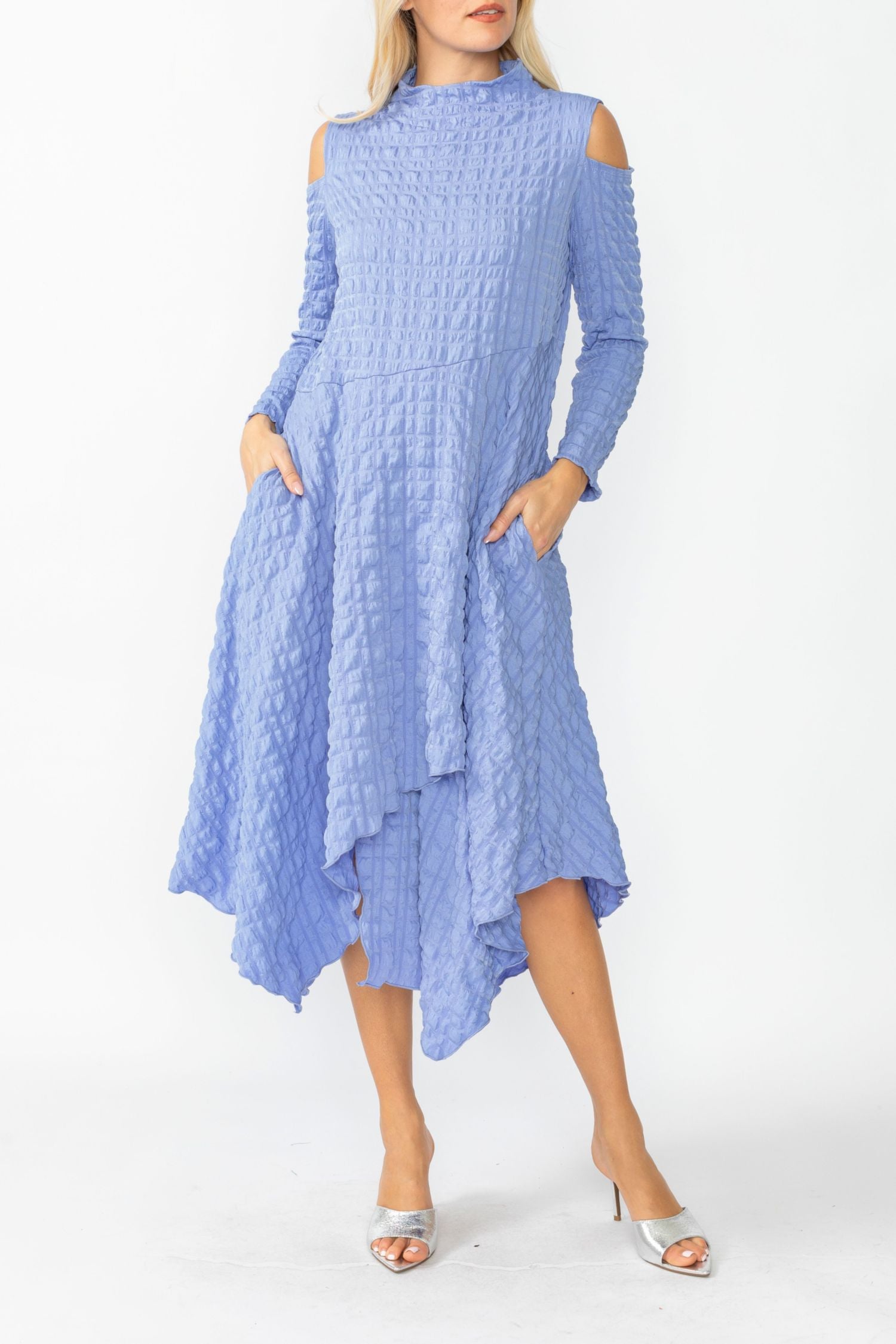 Periwinkle Mock-Neck Cold Shoulder Asymmetrical Dress Periwinkle / X-Large Periwinkle Mock-Neck Cold Shoulder Asymmetrical Dress Periwinkle / X-Large