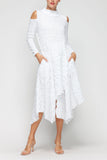 White Mock-Neck Cold Shoulder Asymmetrical Dress
