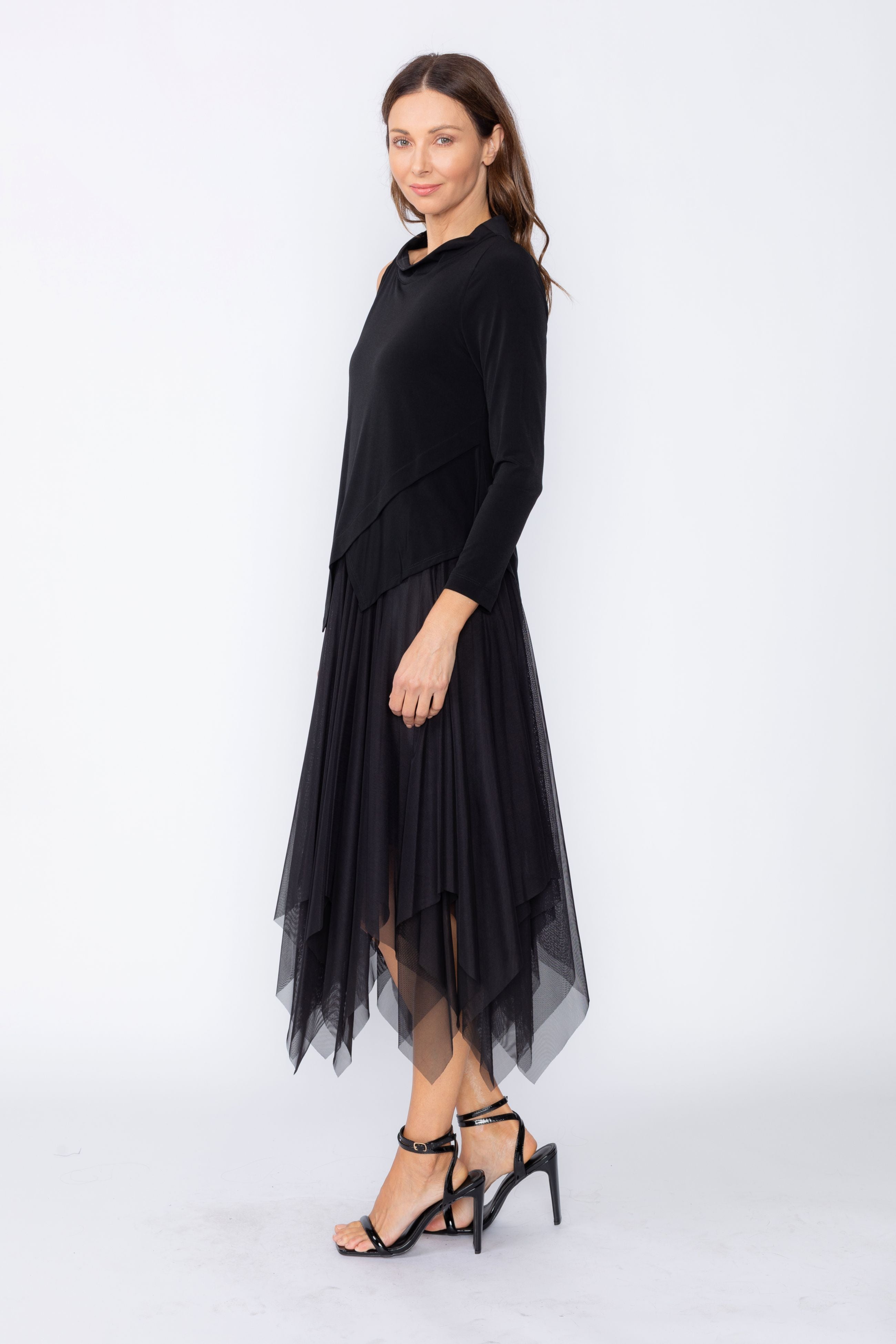 Black Cold One Shoulder and Asymmetrical Layered Dress