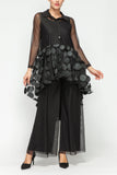 Black Ruffle High and Low Mesh Blouse