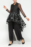 Black Ruffle High and Low Mesh Blouse