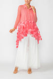 Coral Ruffle High and Low Mesh Blouse