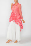 Coral Ruffle High and Low Mesh Blouse