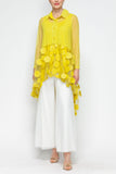 Lime Ruffle High and Low Mesh Blouse