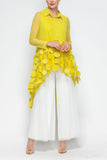 Lime Ruffle High and Low Mesh Blouse