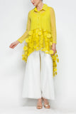 Lime Ruffle High and Low Mesh Blouse