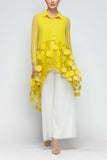 Lime Ruffle High and Low Mesh Blouse