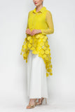 Lime Ruffle High and Low Mesh Blouse
