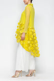 Lime Ruffle High and Low Mesh Blouse
