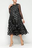 Black Mesh Sleeve and One Side Mesh Draped Ruffle Dress