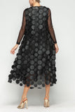 Black Mesh Sleeve and One Side Mesh Draped Ruffle Dress