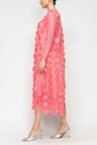 Coral Mesh Sleeve and One Side Mesh Draped Ruffle Dress