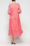 Coral Mesh Sleeve and One Side Mesh Draped Ruffle Dress