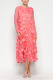 Coral Mesh Sleeve and One Side Mesh Draped Ruffle Dress