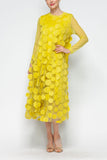 Lime Mesh Sleeve and One Side Mesh Draped Ruffle Dress