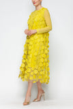 Lime Mesh Sleeve and One Side Mesh Draped Ruffle Dress