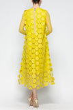 Lime Mesh Sleeve and One Side Mesh Draped Ruffle Dress
