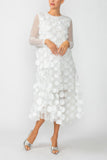 White Mesh Sleeve and One Side Mesh Draped Ruffle Dress