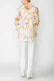 Beige Burn Out Pleated Collar & Back 3/4 Sleeves Jacket