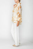 Beige Burn Out Pleated Collar & Back 3/4 Sleeves Jacket