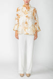 Beige Burn Out Pleated Collar & Back 3/4 Sleeves Jacket