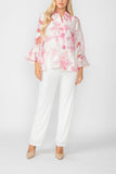 Pink Burn Out Pleated Collar & Back 3/4 Sleeves Jacket