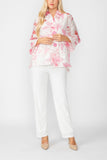 Pink Burn Out Pleated Collar & Back 3/4 Sleeves Jacket