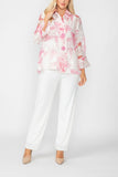 Pink Burn Out Pleated Collar & Back 3/4 Sleeves Jacket